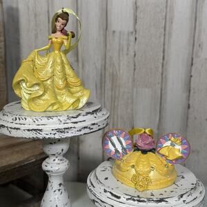 Disney Parks Princess Belle Mickey Ear Hats Ornament And Bonus Ornament